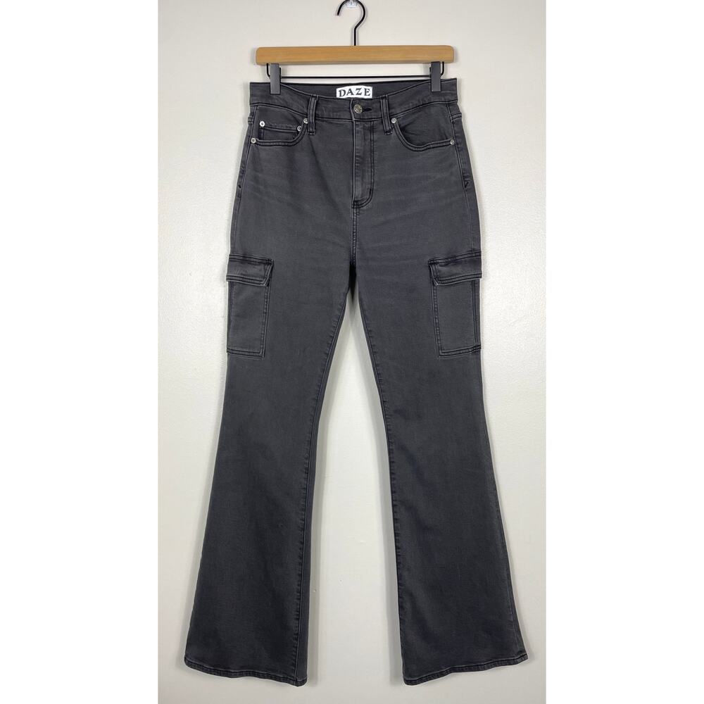 Daze Go Getter Cargo Jeans Roadtrip Grey Size 27 High Rise Flare Y2K Streetwear - Picture 4 of 15